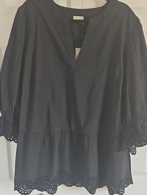 Kaffe Black Broderie Anglaise Peplum Blouse